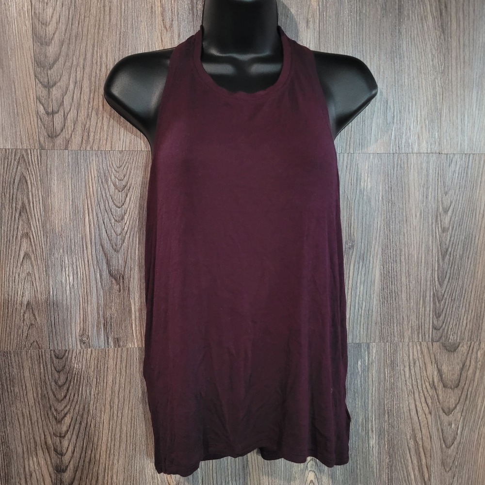 Athleta Ease In Ribbed Tank Size S Dark Plum Purple Crew Neck Racerback Yoga